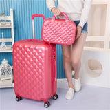 Abs Hardside Rolling Luggage Set With Handbag,Women Travel Suitcase Bag With Cosmetic