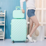 Abs Hardside Rolling Luggage Set With Handbag,Women Travel Suitcase Bag With Cosmetic