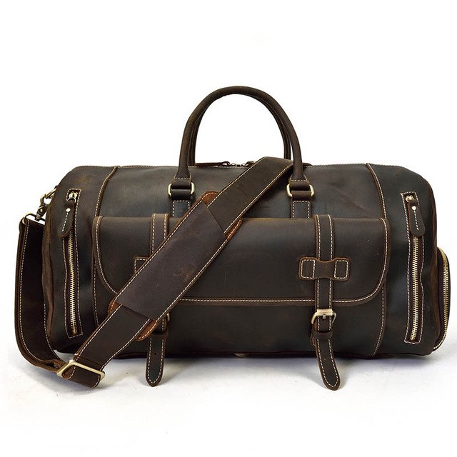 Crazy Horse Genuine Leather Travel Bag Men Vintage Travel Duffel Bag Big Cow Leather Carry On