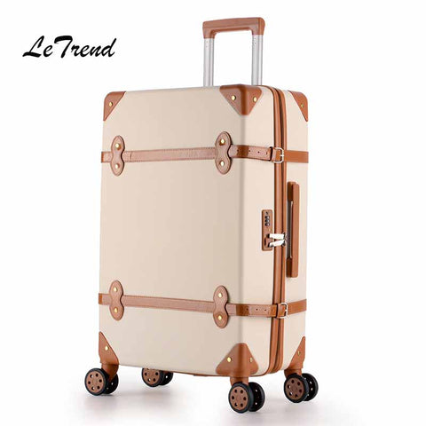 Letrend Women Suitcases Wheel Trolley Rolling Luggage Spinner Vintage Travel Bag Student Carry On