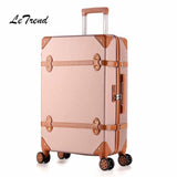 Letrend Women Suitcases Wheel Trolley Rolling Luggage Spinner Vintage Travel Bag Student Carry On