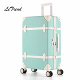 Letrend Women Suitcases Wheel Trolley Rolling Luggage Spinner Vintage Travel Bag Student Carry On