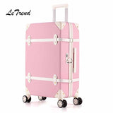 Letrend Women Suitcases Wheel Trolley Rolling Luggage Spinner Vintage Travel Bag Student Carry On