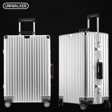 Uniwalker 100% Aluminum Retro Luggage Leather Handle Rolling Trolley Travel Hardside Luggage With