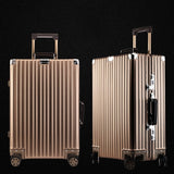 Uniwalker 100% Aluminum Retro Luggage Leather Handle Rolling Trolley Travel Hardside Luggage With