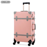 Uniwalker Women Crystal Pink Vintage Pu Leather Suitcase Travel Trolley Beautiful Rolling Luggage