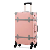 Uniwalker Women Crystal Pink Vintage Pu Leather Suitcase Travel Trolley Beautiful Rolling Luggage