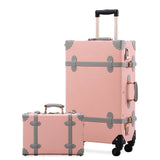 Uniwalker Women Crystal Pink Vintage Pu Leather Suitcase Travel Trolley Beautiful Rolling Luggage