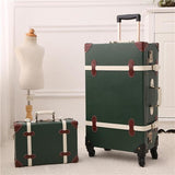 Uniwalker Pu Leather Dark Green Retro Rolling  Luggage 20''22''24''26'' Set Travel Trolley Suitcase