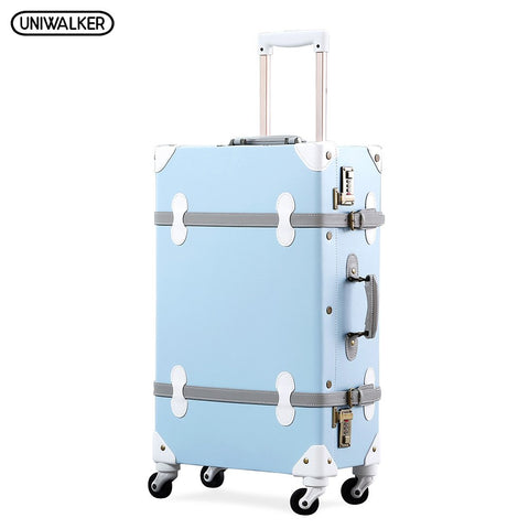 Uniwalker 20''22''24''26'' Pu Leather Vintage Rolling Luggage Trolley Travel Bag Retro Suitcase