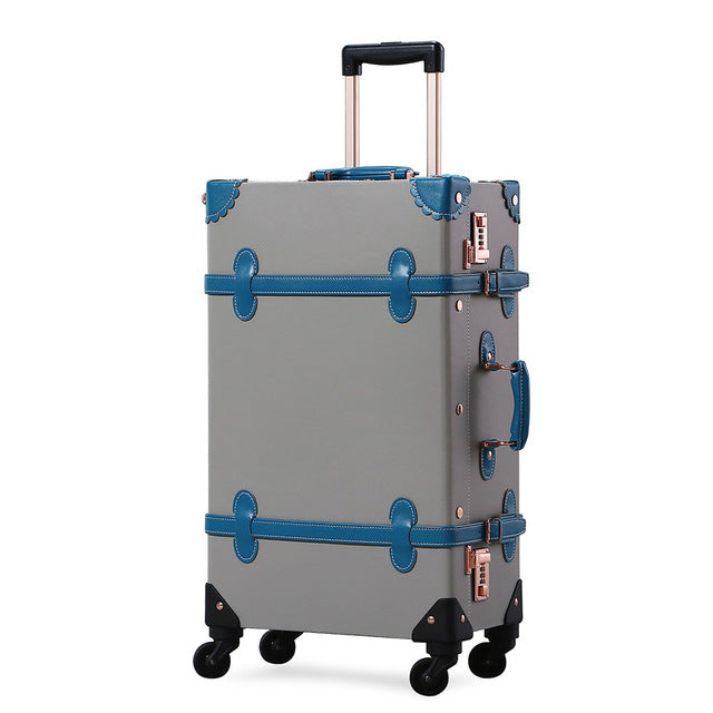 Uniwalker Retro Pu Leather Rolling Luggage Travel Trolley Vintage Suitcase With Spinner Wheels