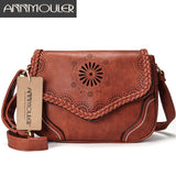 Annmouler Brand Women Shoulder Bag Vintage Pu Leather Crossbody Bag Hollow Out Ladies Satchel Bag