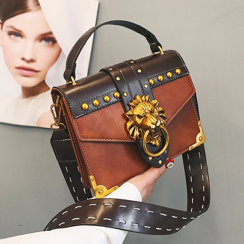 Luxury Famous Brand Shoulder Bags Female Lion Head Lock Handbag Women Pu Leather Messenger