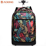 Aoking Travel Trolley Backpack Large Capacity Luggage Leisure Backpack Women Wheeled Rolling Bag