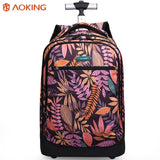 Aoking Travel Trolley Backpack Large Capacity Luggage Leisure Backpack Women Wheeled Rolling Bag