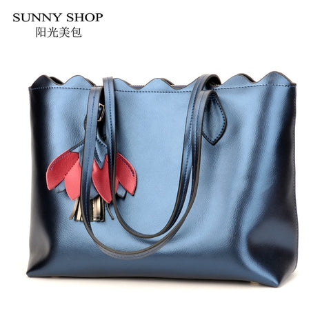 Sunny Shop Genuine Leather Luxury Handbags Women Bags Designer Tote Fashion Real Leather Shoulder