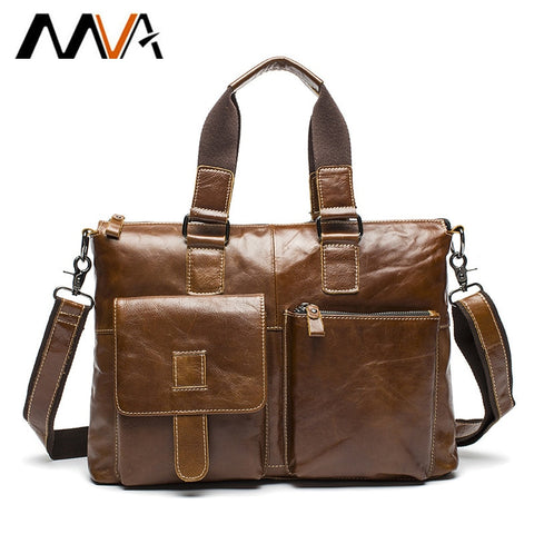 Mva Leather Laptop Bag 14 Inch Genuine Leather Shoulder Bags Business Briefcase Handbags Totes Work