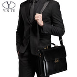 Yinte Leather Mens Briefcase High Quality Business Men Laptop Bag Brown Lawyer Handbag Document