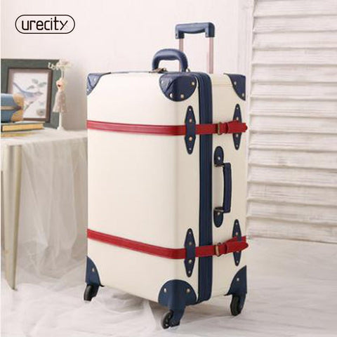 2018 New Belt With Suitcase Retro Lock Luggage Leather Pu Pp Material Environmental Spinner Rolling