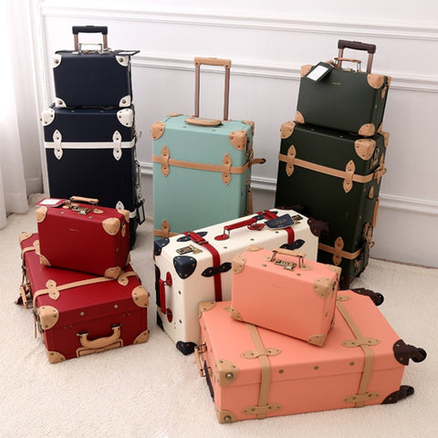 2018 New Pu Travel Luggage Set Suitcase Leather Retro Spinner Wheels Rolling Luggage 3 Colors