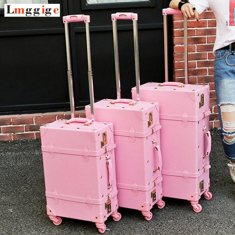 Vintage Travel Rolling Luggage Suitcase Bag ,Pu Leather Box With Cosmetic Bag ,Women Carrier,High