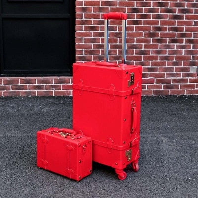 Vintage Travel Rolling Luggage Suitcase Bag ,Pu Leather Box With Cosmetic Bag ,Women Carrier,High