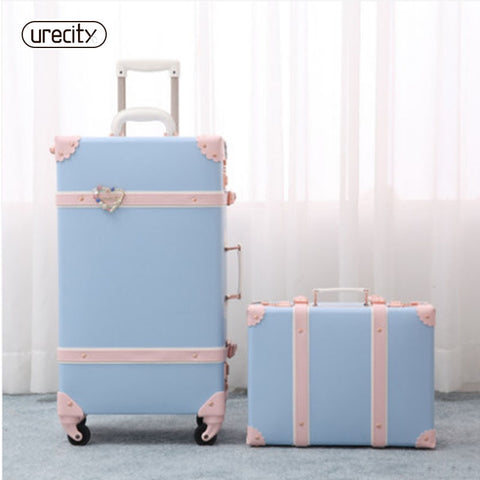 2018 20" - 26" Fashion Girl Retro Rolling Luggage Bagages Pu Leather Suitcase Trunk Vintage Valiz