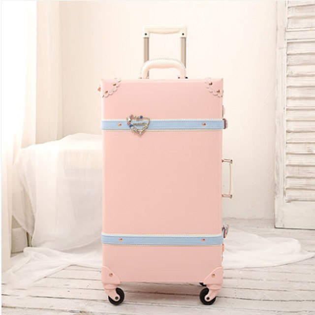 2018 20" - 26" Fashion Girl Retro Rolling Luggage Bagages Pu Leather Suitcase Trunk Vintage Valiz