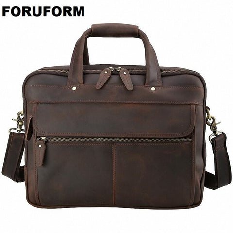 Top Grade Male Mens Vintage Real Crazy Horse Leather Briefcase Messenger Shoulder Portfolio 15''