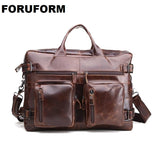 Crazy Horse Genuine Leather Men Bag Vintage Loptap Business Men'S Genuine Leather Briefcase Mens