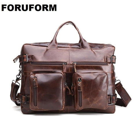 Crazy Horse Genuine Leather Men Bag Vintage Loptap Business Men'S Genuine Leather Briefcase Mens