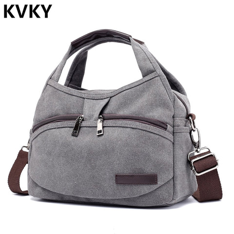 Vintage Canvas Bag Women Handbags Multi-Pocket Hobos Shoulder Bag Female Casual Tote Bag Ladies