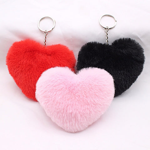 10Cm Fluffy Fur Pompom Keychain Soft Lovely Heart Shape Pompon Faux Bunny Rabbit Fur Pom Poms