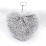 10Cm Fluffy Fur Pompom Keychain Soft Lovely Heart Shape Pompon Faux Bunny Rabbit Fur Pom Poms