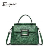 New Esufeir Vintage Shoulder Bag Genuine Leather Women Handbag Embossed Top-Handle Bag For Women