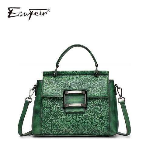 New Esufeir Vintage Shoulder Bag Genuine Leather Women Handbag Embossed Top-Handle Bag For Women
