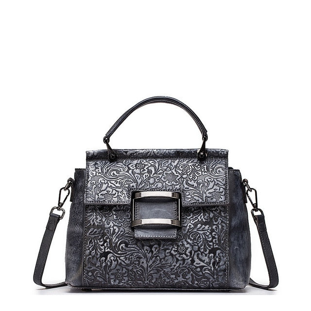 New Esufeir Vintage Shoulder Bag Genuine Leather Women Handbag Embossed Top-Handle Bag For Women