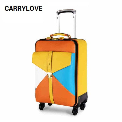 Carrylove  Fashion Luggage Series 22/24 Inch High Quality  Pu Color Stitching Rolling Luggage