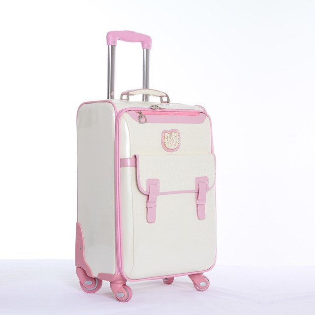Wholesale!16 20 24Inches Cartoon Kt Travel Luggage Bags On Universal Wheels,Pink Pu Leather Cartoon