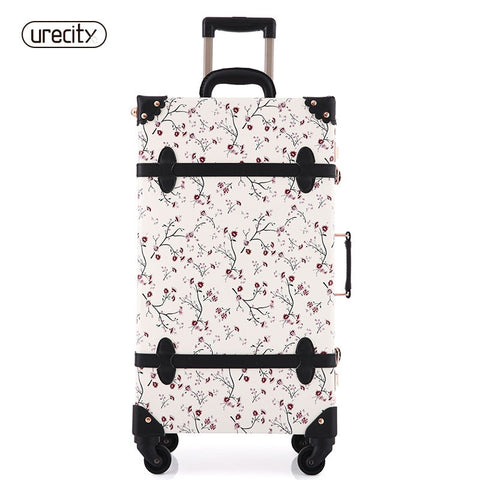 2018 New Women Floral Travel Luggage Retro Suitcase Spinnner Travel Luggage Bag Rolling Floral