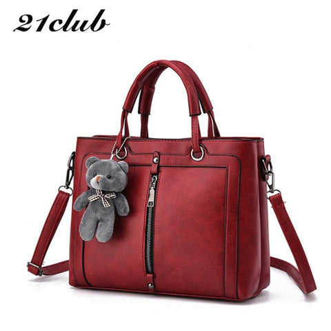 21Club Brand Medium Large Capacity Ladies Totes Zipper Bear Strap Thread Shopping Office Women