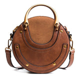 Ljl Circular Scrub Pu Leather Women Bags Retro Handbag Small Round Women Shoulder Mini Bag