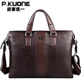 P.Kuone Brand Designer Men Handbags Shoulder Bag Leather Luxury Briefcase Messenger Bags For Men