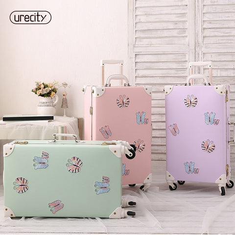 2018 New Travel Luggage Bag Brand Suitcase Leather Digital Butterfly Printed 3 Colors Tsa Lock Girl