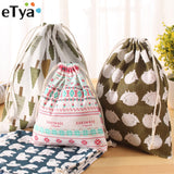 Etya Women Reusable Shopping Bag Printing Unisex Foldable Cotton Drawstring Grocery Shopping Bags