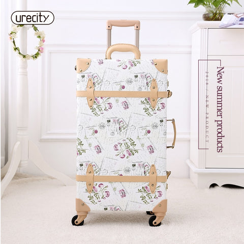 2018 New Retro Luggage Rolling Suitcase Large Suitcase Brand Leather Lggage Floral Big Suitcase