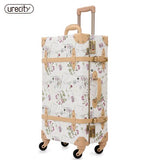 2018 New Retro Luggage Rolling Suitcase Large Suitcase Brand Leather Lggage Floral Big Suitcase