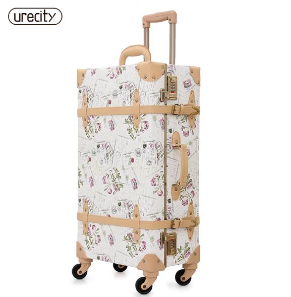 2018 New Retro Luggage Rolling Suitcase Large Suitcase Brand Leather Lggage Floral Big Suitcase