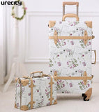 2018 New Retro Luggage Rolling Suitcase Large Suitcase Brand Leather Lggage Floral Big Suitcase