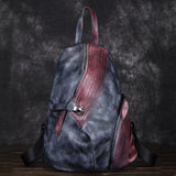 Men Women Genuine Leather Backpack Daypack Knapsack First Layer Cowhide Patchwork Brush Color
